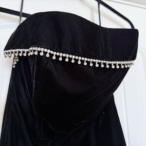 Vintage Scott McClintock Black Velvet Strapless Maxi Skirt with Beaded Trim